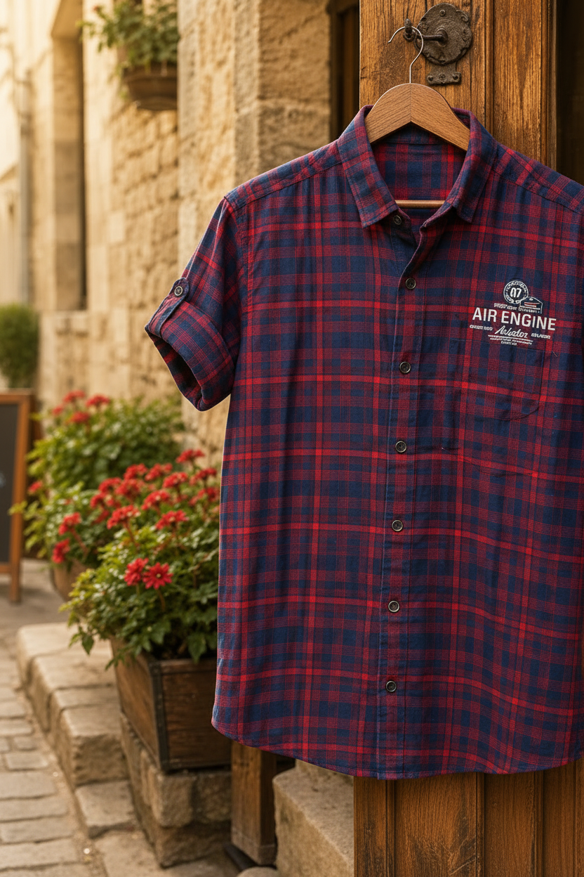 Men’s Red & Navy Checked Casual Shirt
