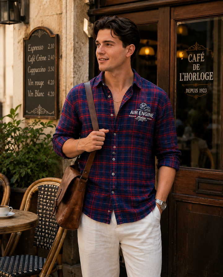 Men’s Red & Navy Checked Casual Shirt