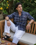 Men’s Navy Blue Checked Casual Shirt