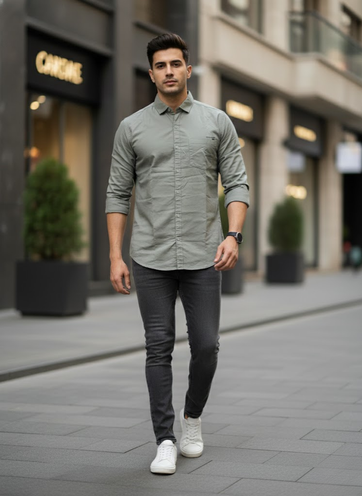 Sage Grey Slim Fit Casual Shirt – Men’s Premium Everyday Essential
