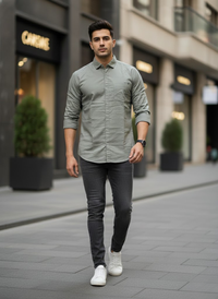 Sage Grey Slim Fit Casual Shirt – Men’s Premium Everyday Essential