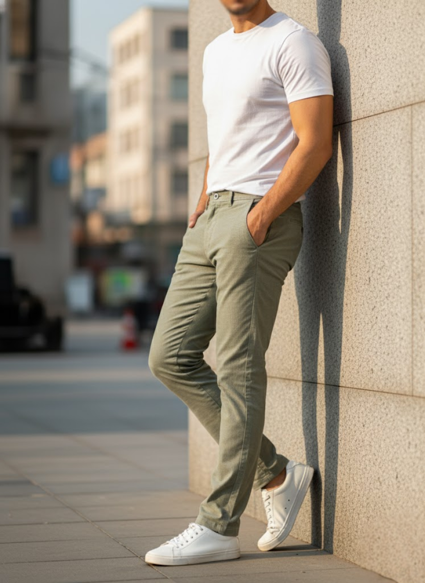 Men’s Olive Green Slim Fit Stretchable Cotton Pants