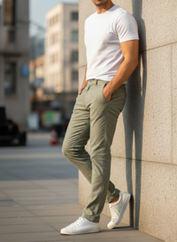 Men’s Olive Green Slim Fit Stretchable Cotton Pants