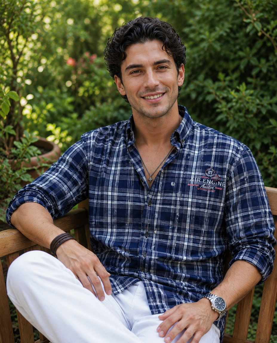 Men’s Navy Blue Checked Casual Shirt