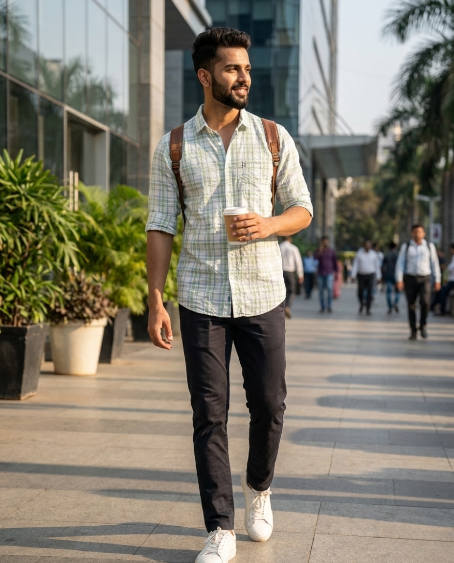Men’s Sage Green Plaid Shirt – Premium Checked Shirt with Relaxed Elegance