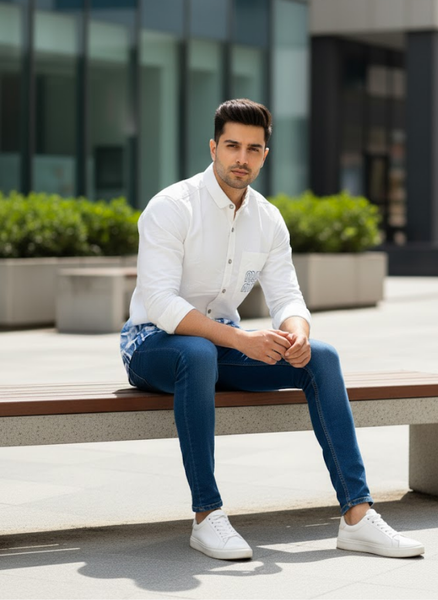 Men’s Skyline Blue & White Shirt – The City Drop