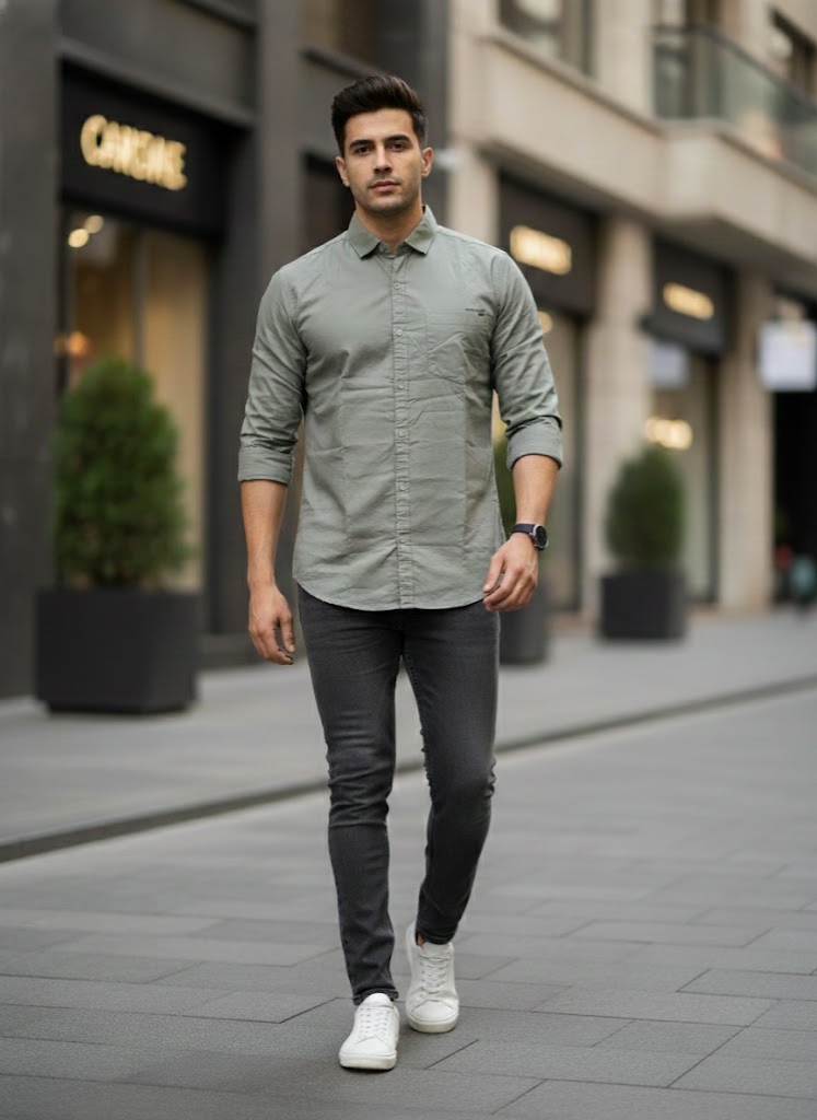 Sage Grey Slim Fit Casual Shirt – Men’s Premium Everyday Essential