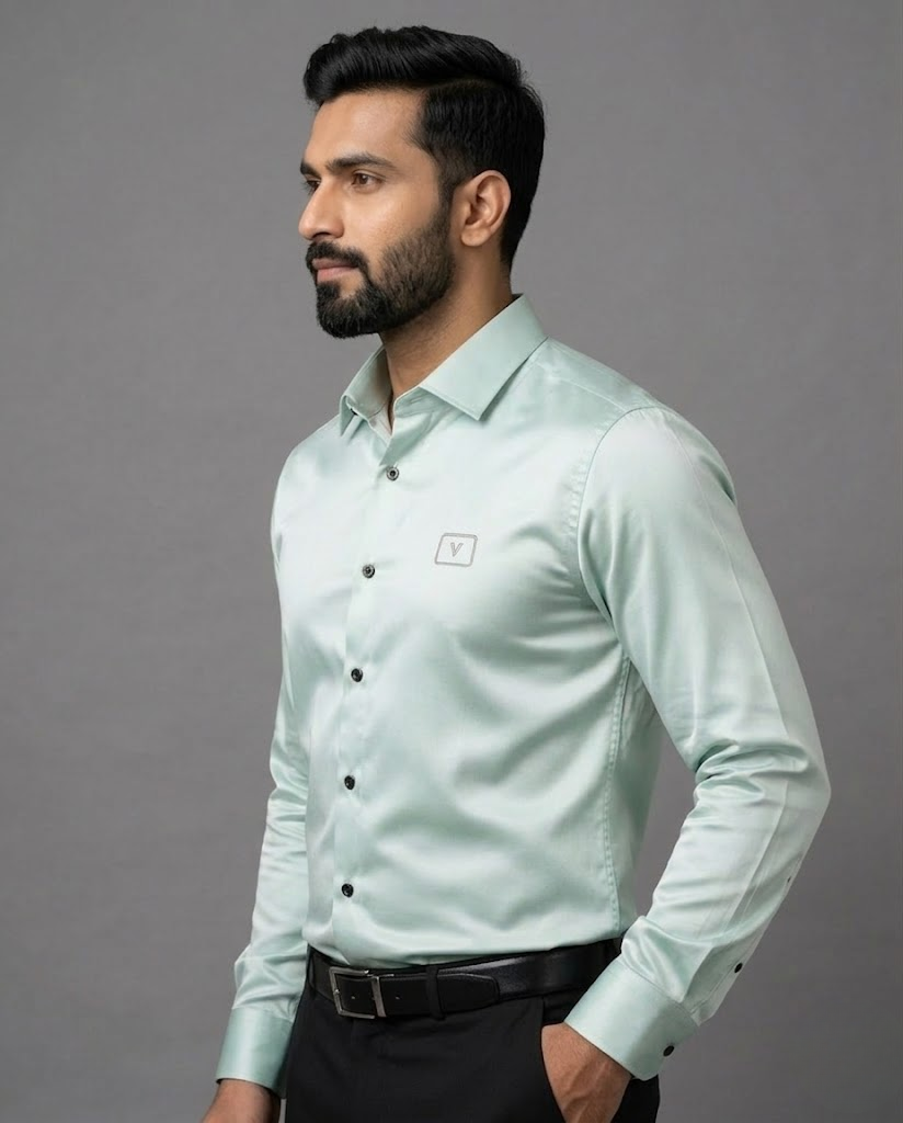 Men’s Mint Green Satin Solid Shirt with Elegant Sheen