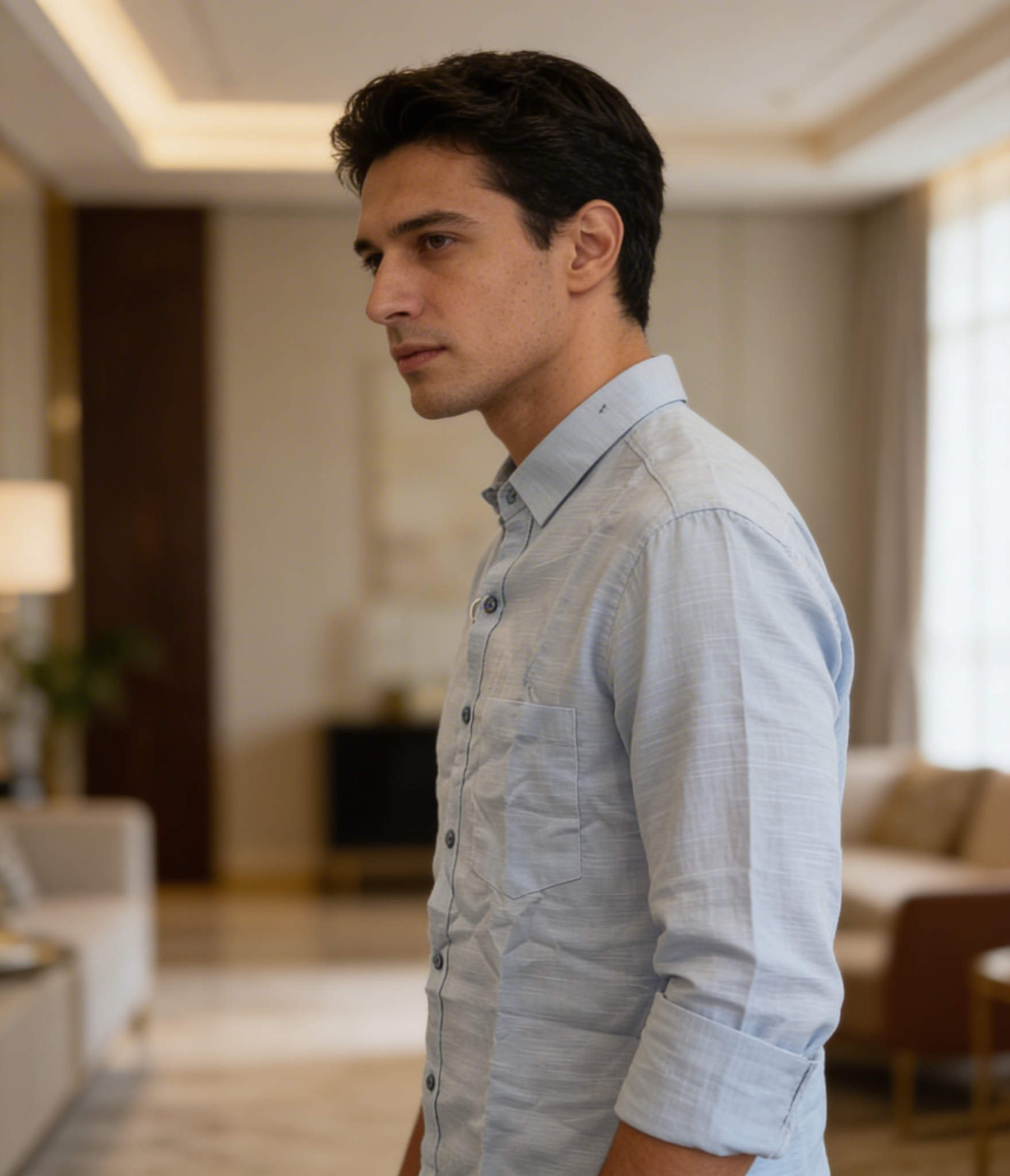 Men’s Sky Blue Cotton & Linen Mix Shirt