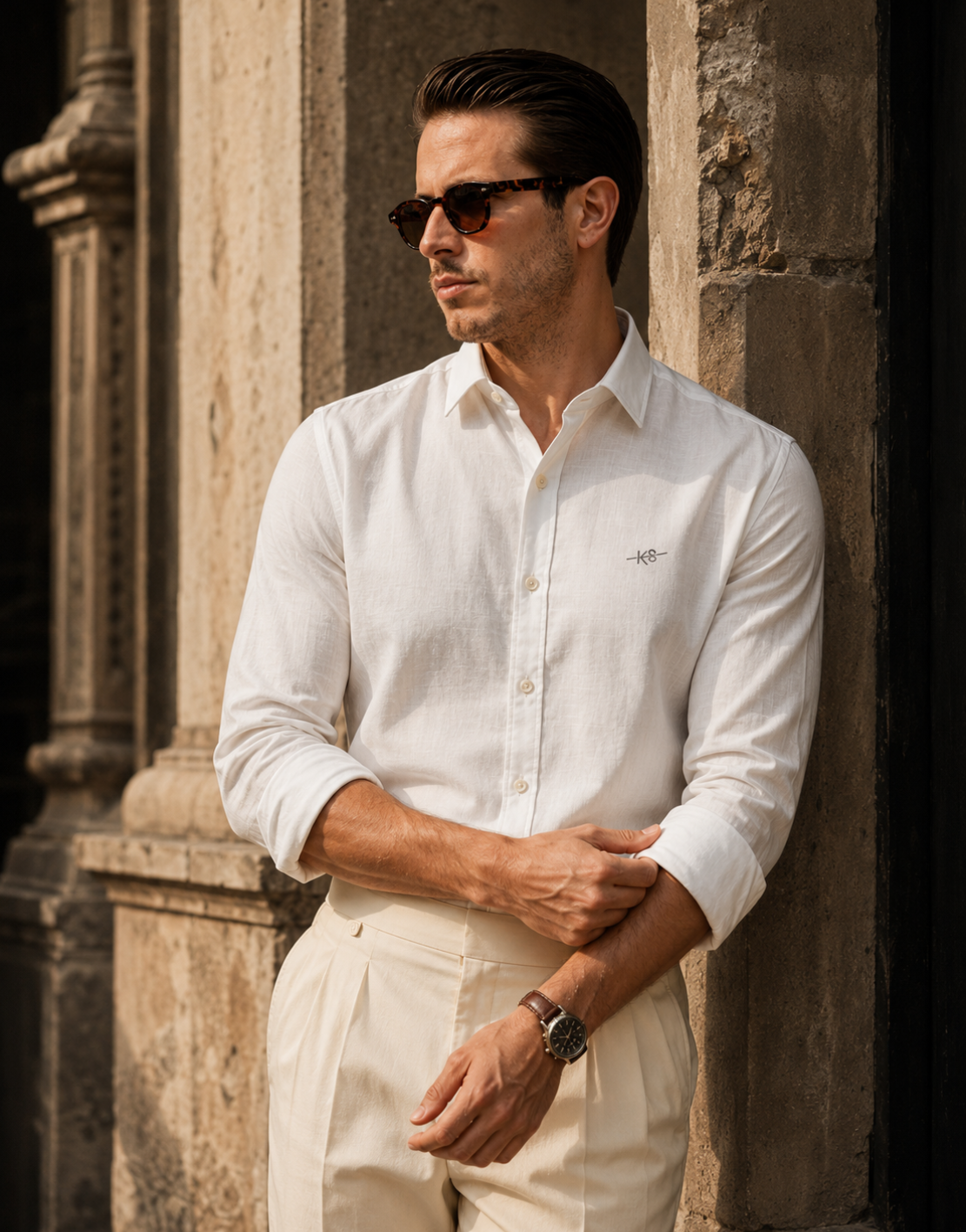 Men’s light Beige Cotton Linen Shirt