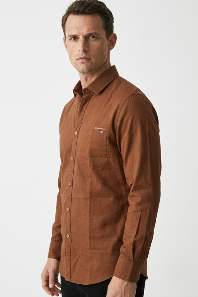 Men’s Dark Brown Cotton Smart Casual Shirt