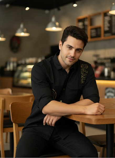 Men’s Double Pocket Black Cotton Stylish Casual Shirt