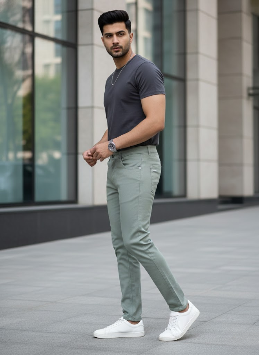Men’s Olive Green Slim Fit Casual Trousers with Modern Stretch