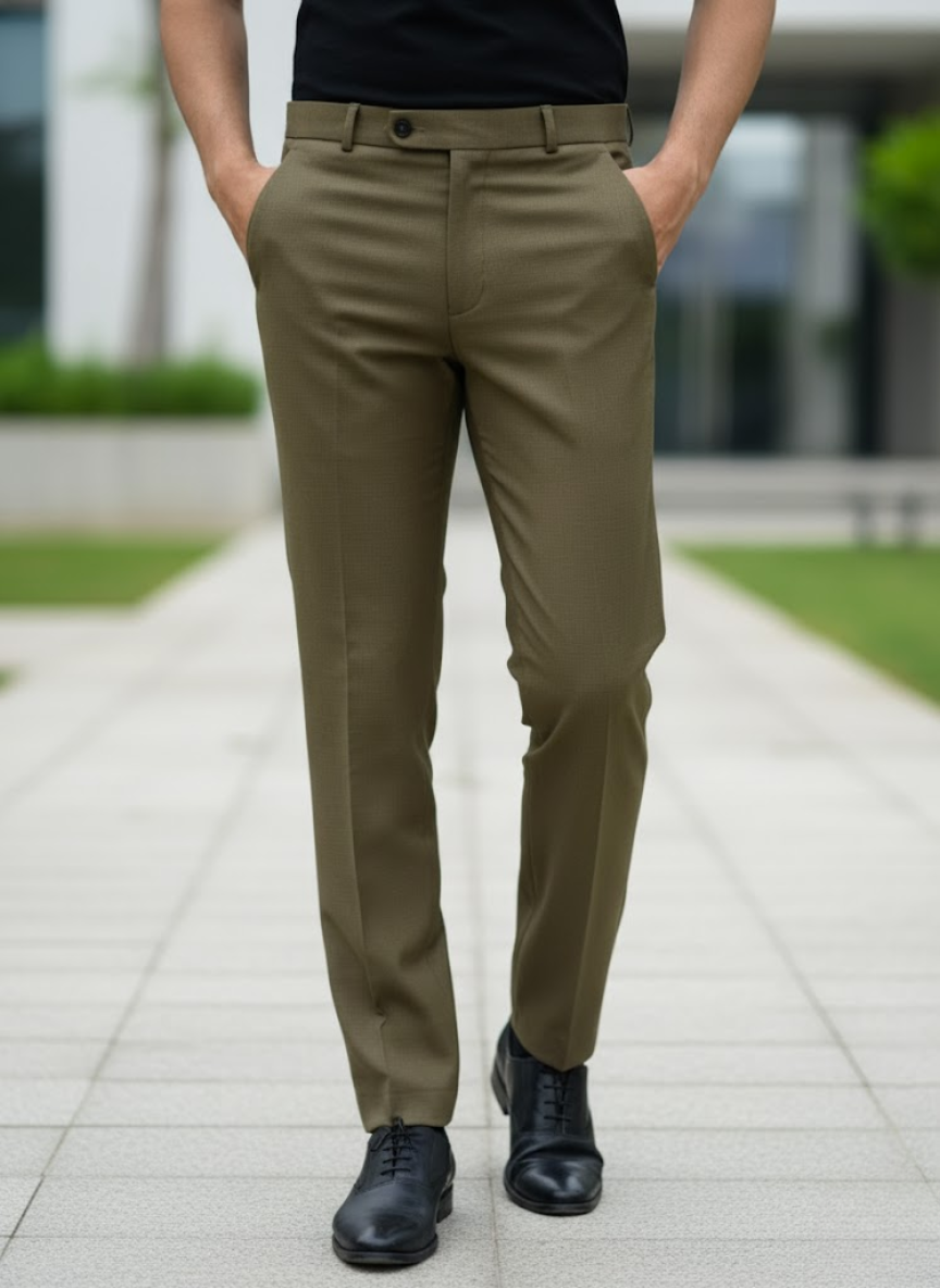 Men’s Brown Formal Slim Fit linen Trousers