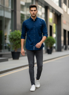 Peach Blue Slim Fit Casual Shirt – Men’s Premium Everyday Classic