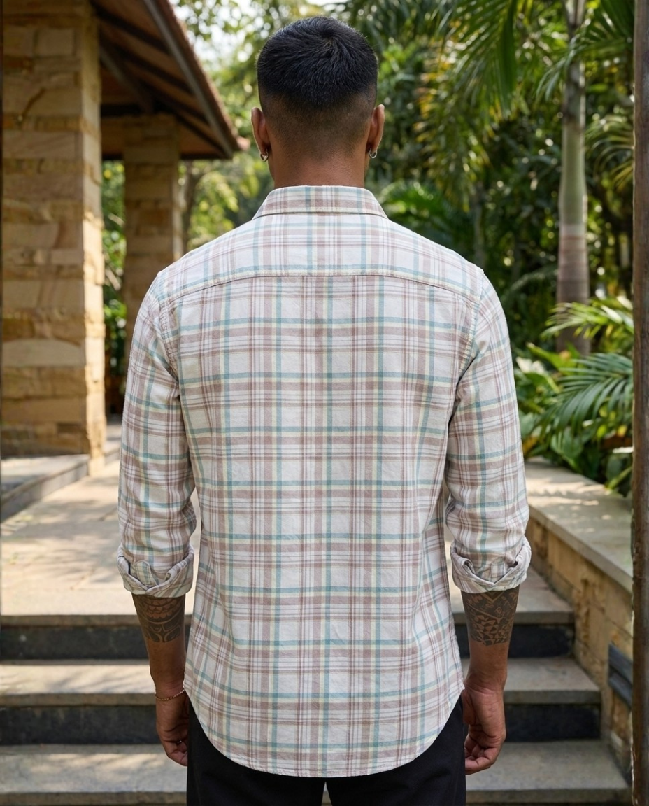 Men’s Pastel Check Shirt – Premium Soft-Tone Plaid with Modern Tailoring