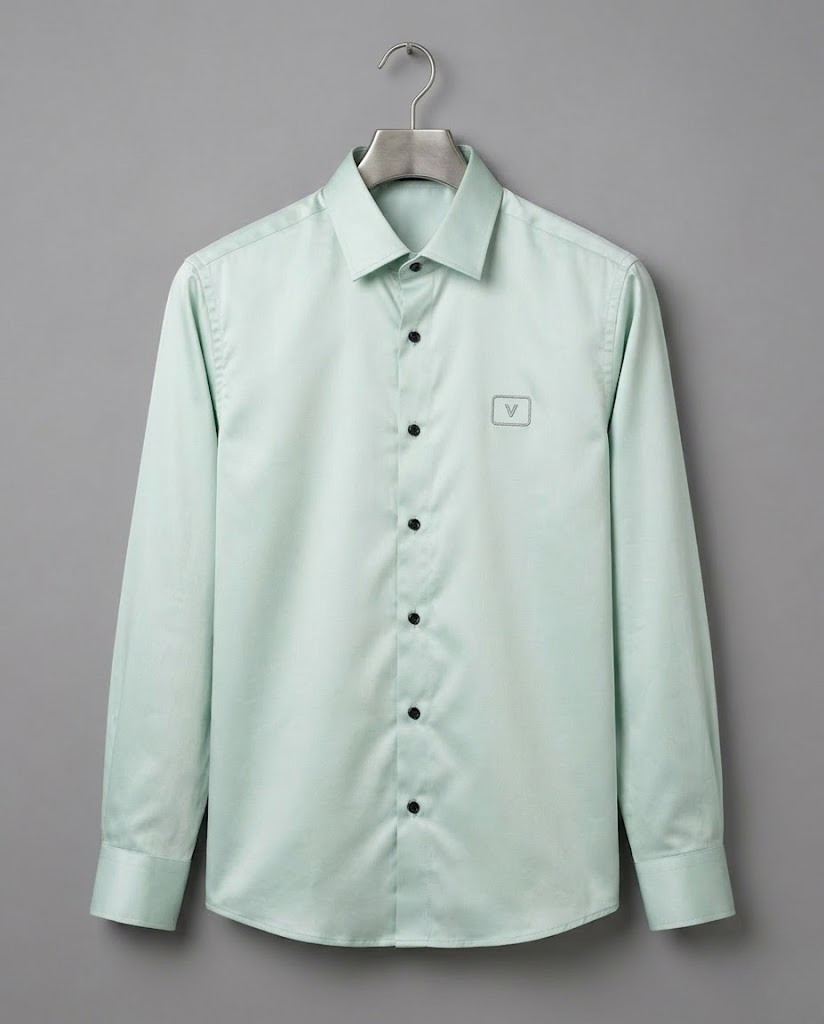 Men’s Mint Green Satin Solid Shirt with Elegant Sheen