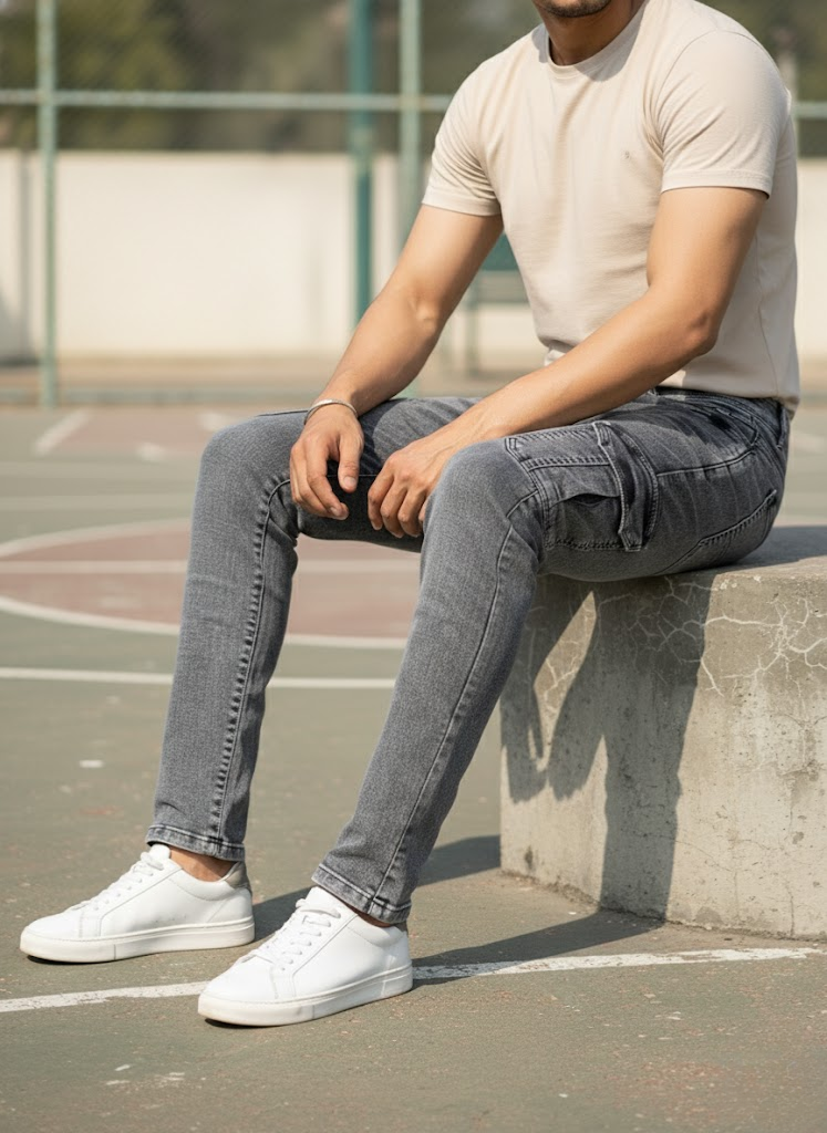 Ash Grey Stretch Washed Cargo Jeans – Urban Street Fit