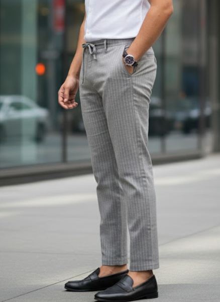 Grey Pinstripe Smart Linen Trousers – Modern Tailored Fit