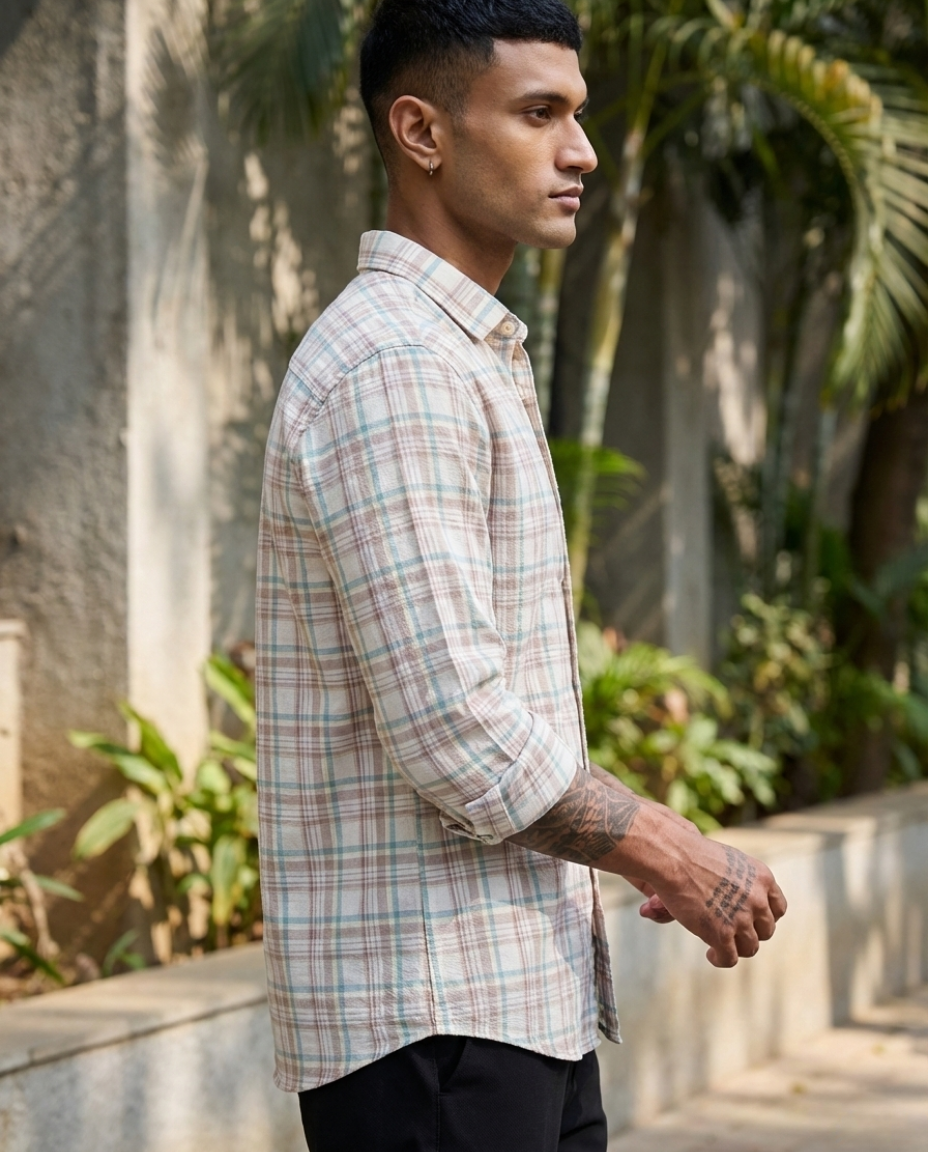 Men’s Pastel Check Shirt – Premium Soft-Tone Plaid with Modern Tailoring