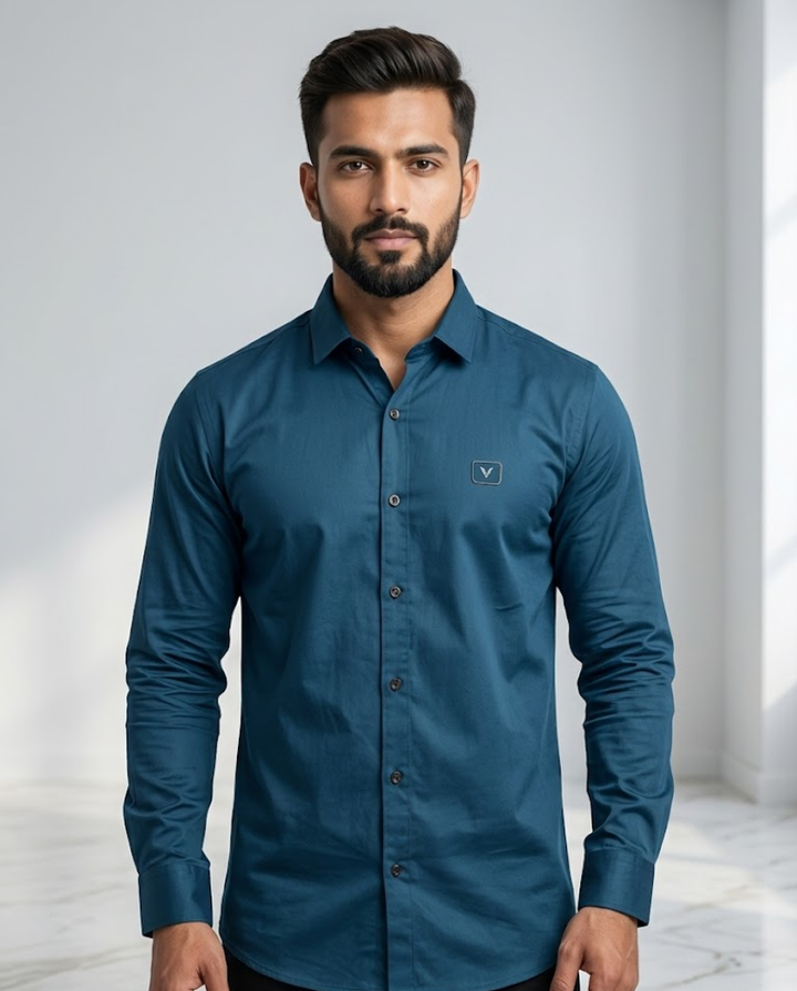 Men’s Deep Teal Satin Shirt with Luxe Evening Finish