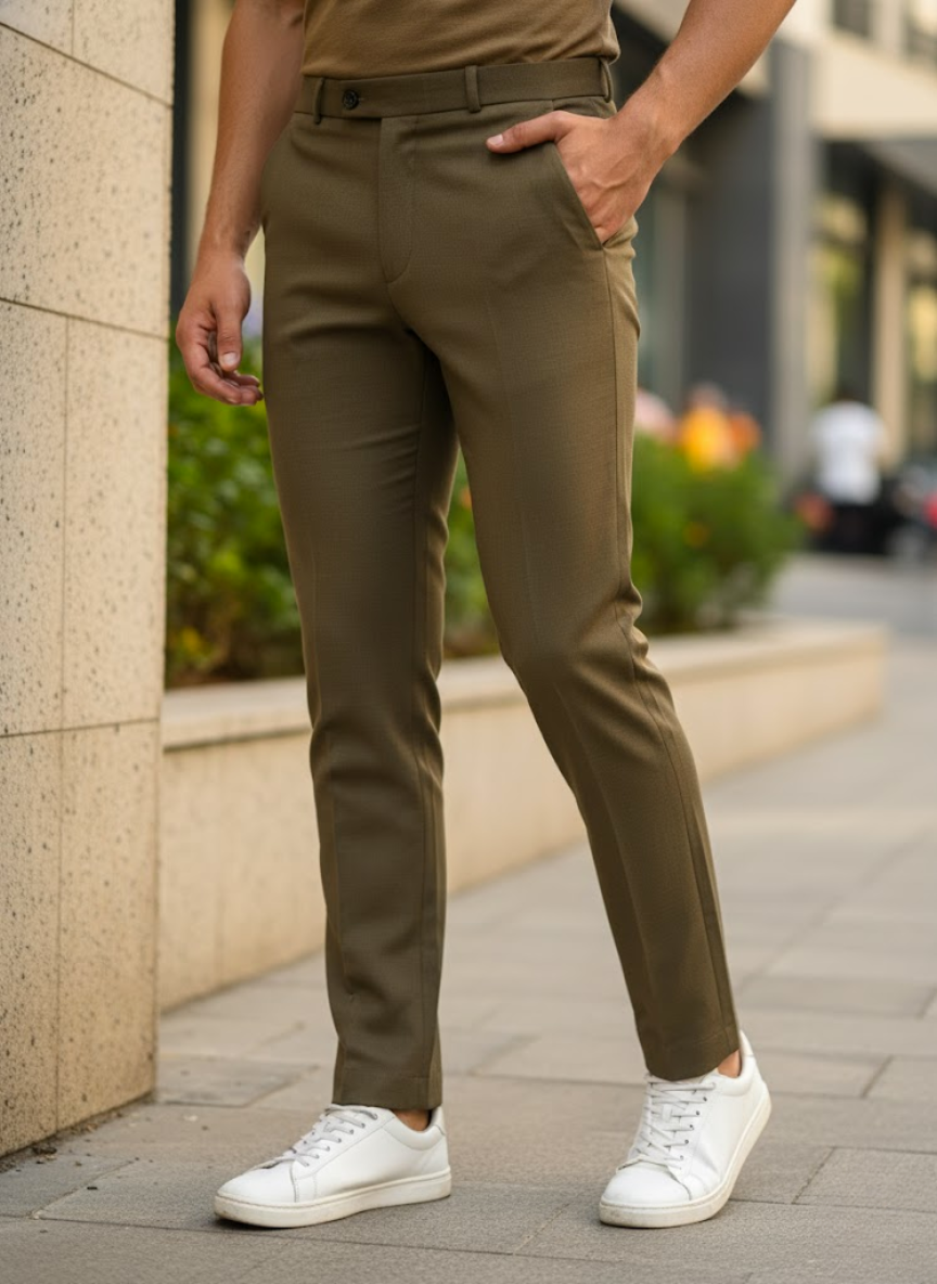 Men’s Brown Formal Slim Fit linen Trousers