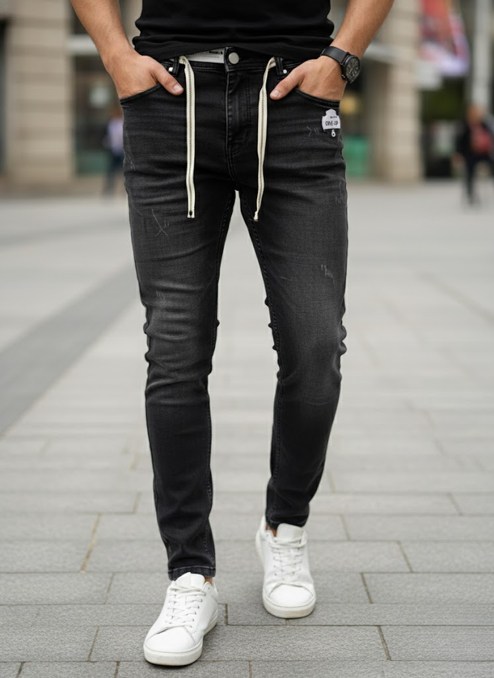 Black Drawstring Slim Fit Jeans – Street Smart Edition