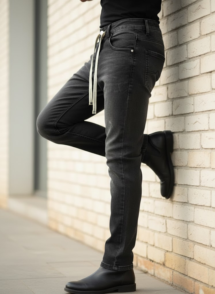 Black Drawstring Slim Fit Jeans – Street Smart Edition