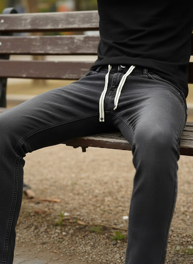 Black Drawstring Slim Fit Jeans – Street Smart Edition