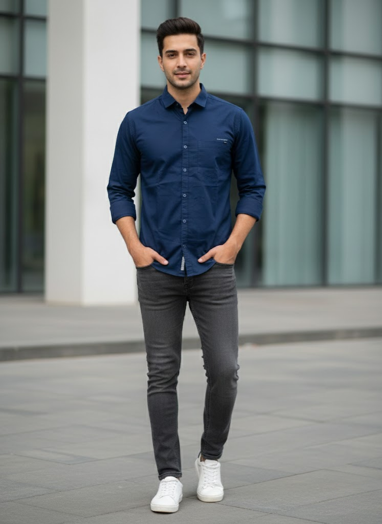 Navy Blue Slim Fit Casual Shirt – Men’s Premium Everyday Classic