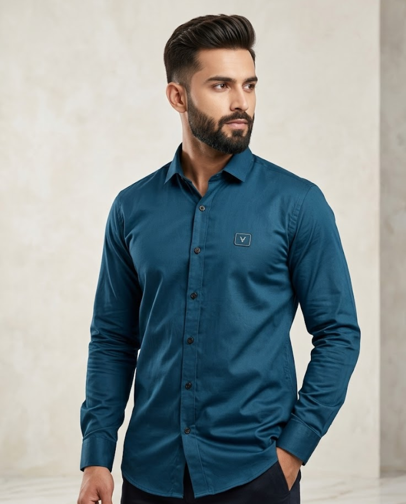 Men’s Deep Teal Satin Shirt with Luxe Evening Finish