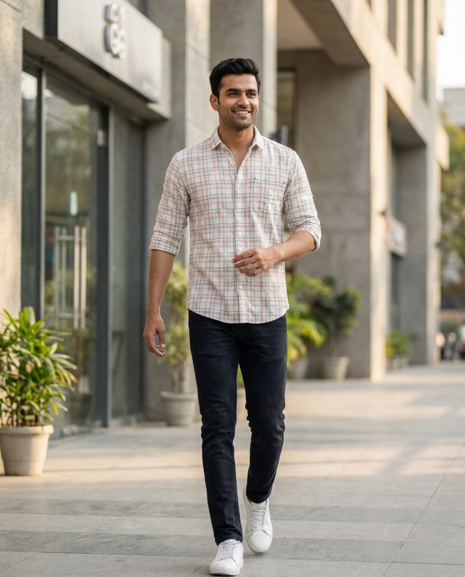 Men’s Pastel Check Shirt – Premium Soft-Tone Plaid with Modern Tailoring