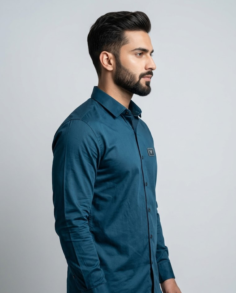 Men’s Deep Teal Satin Shirt with Luxe Evening Finish