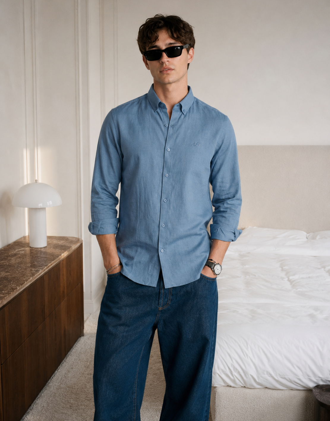 Men’s Steel Blue Cotton Shirt