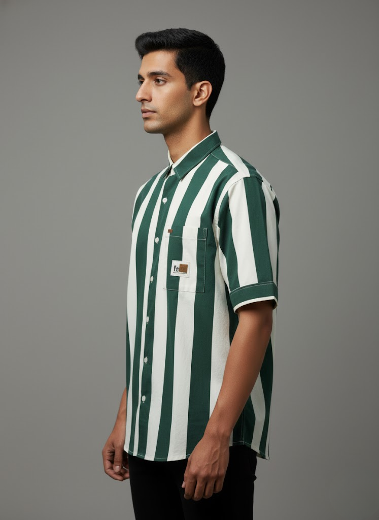 Forest Bold Striped Cotton Shirt – Classic Green Edition