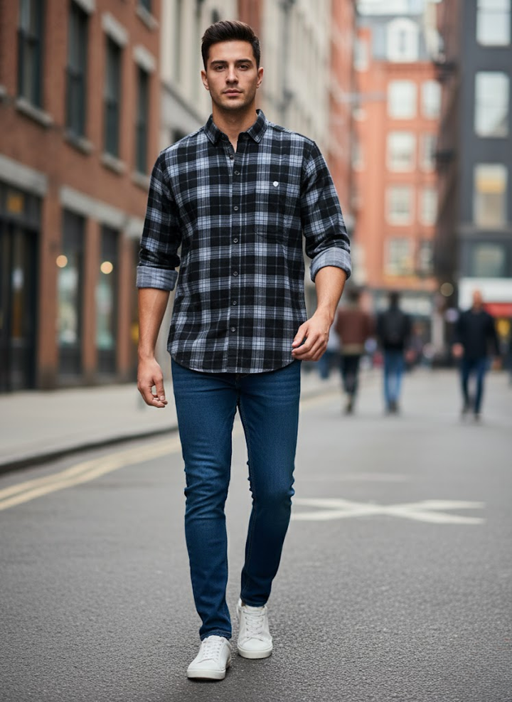 Black Premium Checkered Casual Shirt for Men