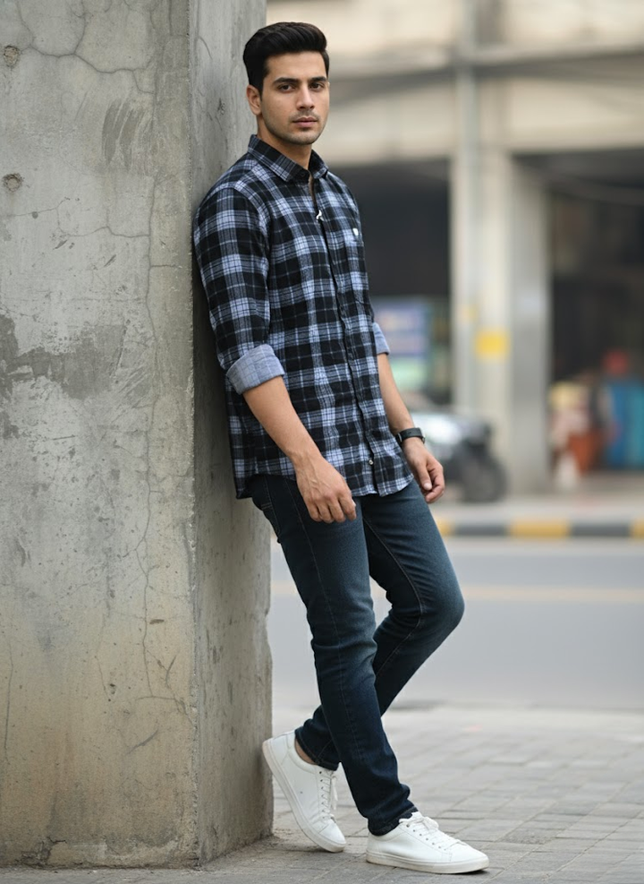 Black Premium Checkered Casual Shirt for Men