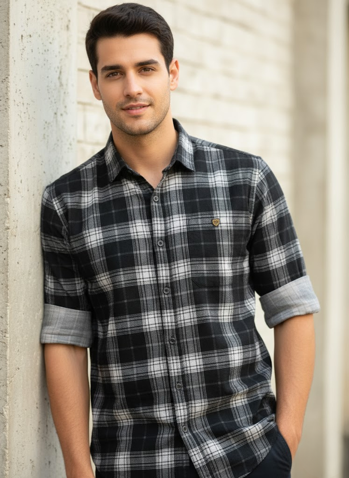 Black & Grey Premium Checks Cotton Shirt – Slim Fit