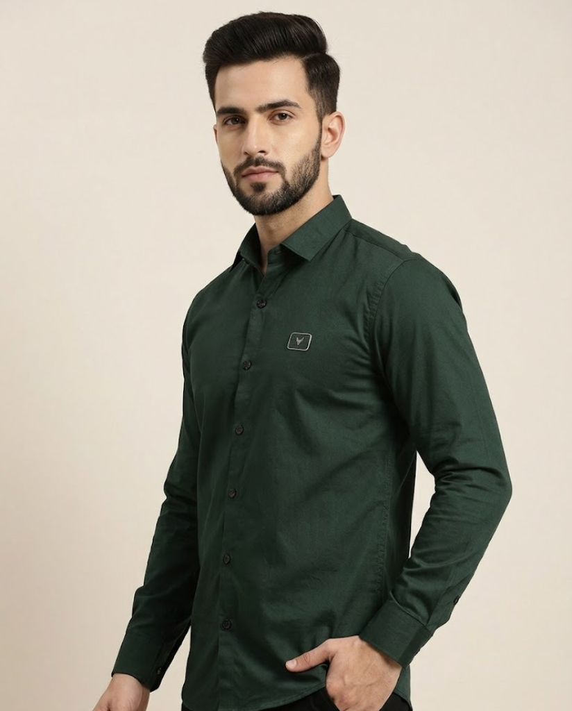 Men's Emerald Green Satin Shirt with Sleek Modern Fit Kapda Sale Men's Emerald Green Satin Shirt with Sleek Modern Fit Kapda Sale