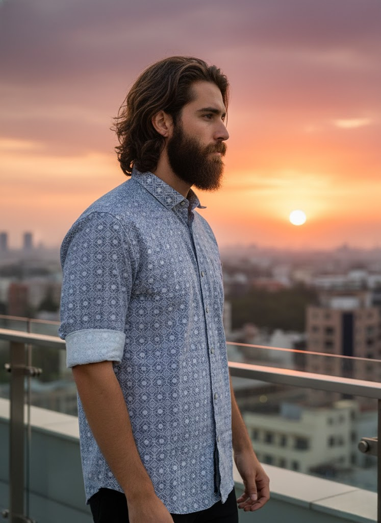 Sky Blue Printed Casual Shirt