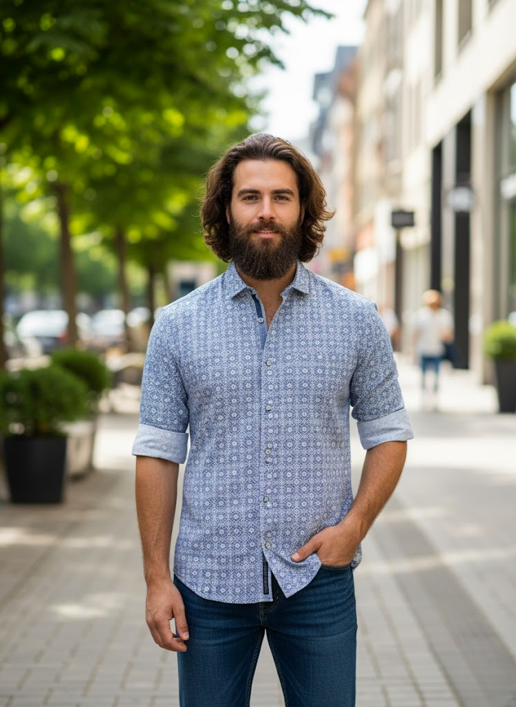 Sky Blue Printed Casual Shirt