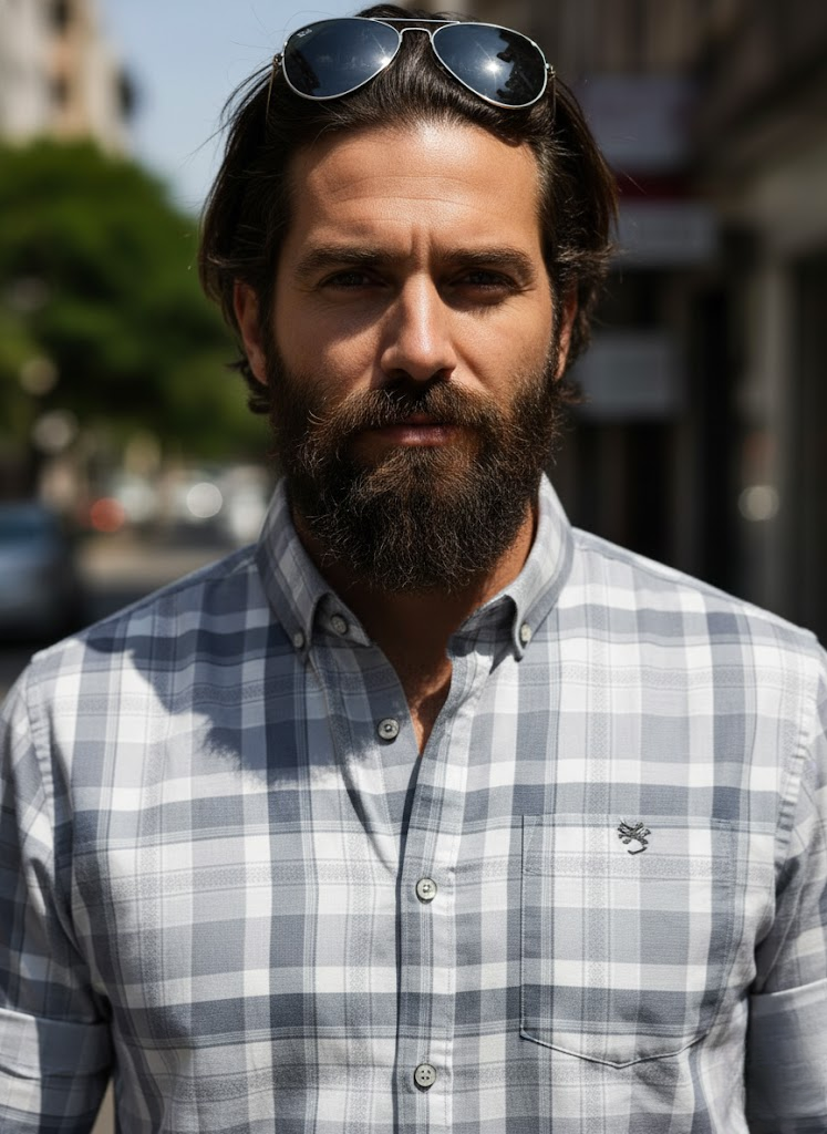 Grey & White Men’s Casual Check Shirt