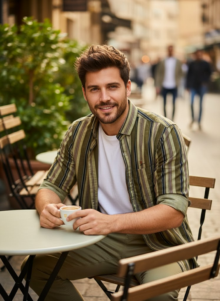 Green & Brown Striped Casual Shirt