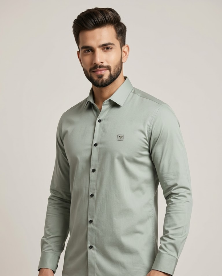 Men’s Sage Green Satin Shirt with Luxe Sheen