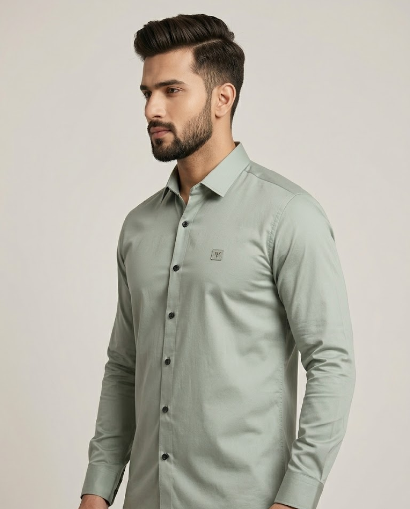 Men’s Sage Green Satin Shirt with Luxe Sheen