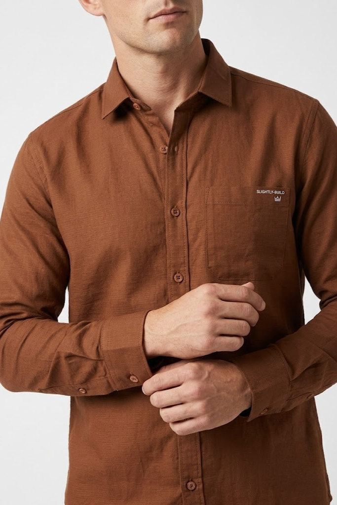Men’s Dark Brown Cotton Smart Casual Shirt
