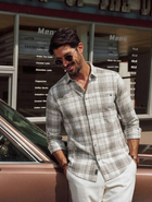 Men's Grey Checked Cotton Linen Shirt - Casual Summer Wear