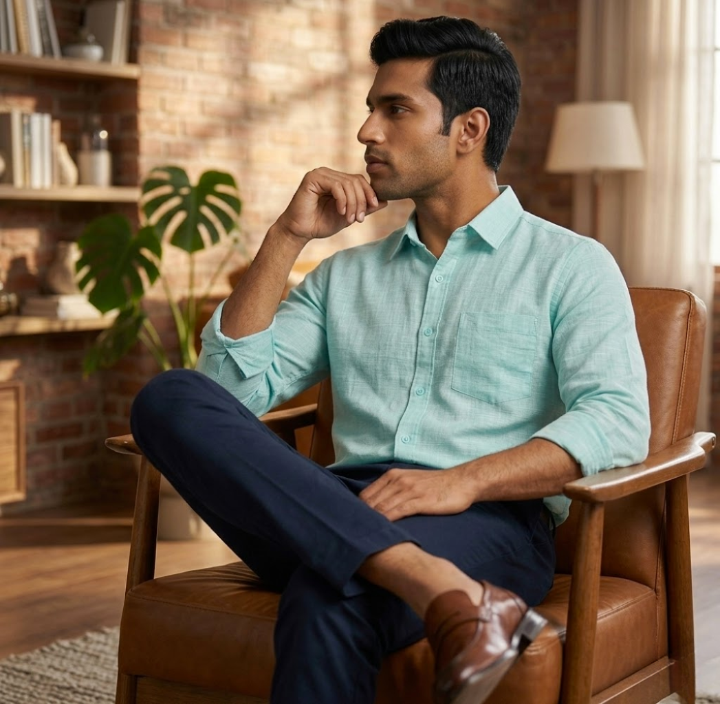 Men’s Mint Green Cotton Linen Shirt