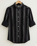 Men's Black Corduroy Stripe Shirt | Contrast Detail