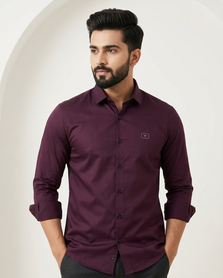 Men’s Maroon Satin Shirt with Luxe Sheen & Tailored Fit